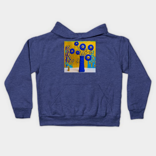 Cobalt Blue Flowers in Matching Vase Kids Hoodie by bragova